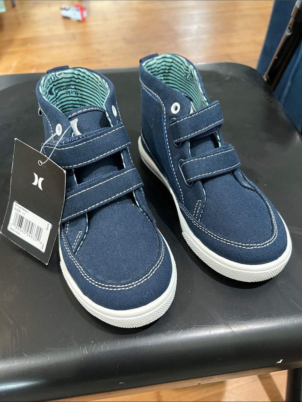 Hurley Kids Navy High-Top Canvas Sneakers with White Sole